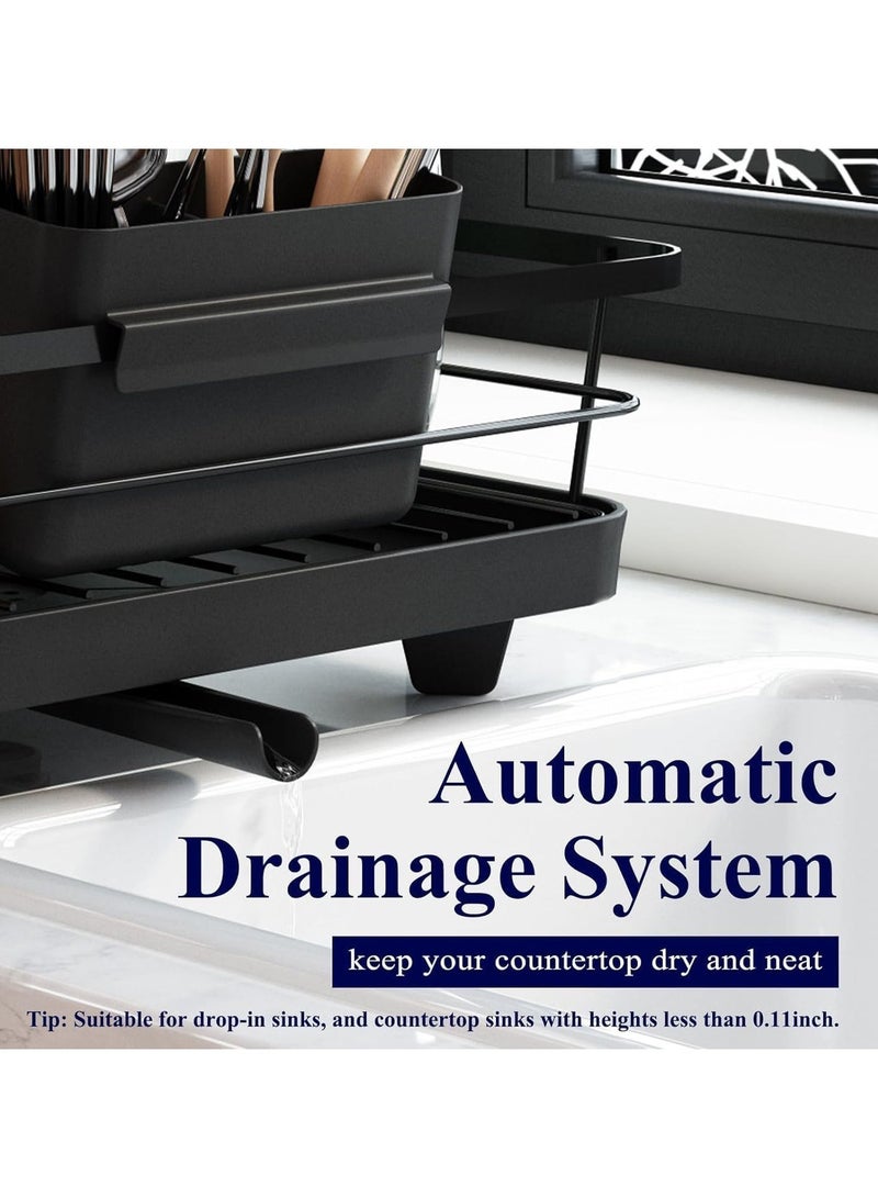 Beauenty Dish Drying Rack for Kitchen Counter, Stainless Steel Sink Organization and Storage Essentials with Cutlery Holder, Home and Appartment Decor, 30.5x40.5cm, Black - Image 5